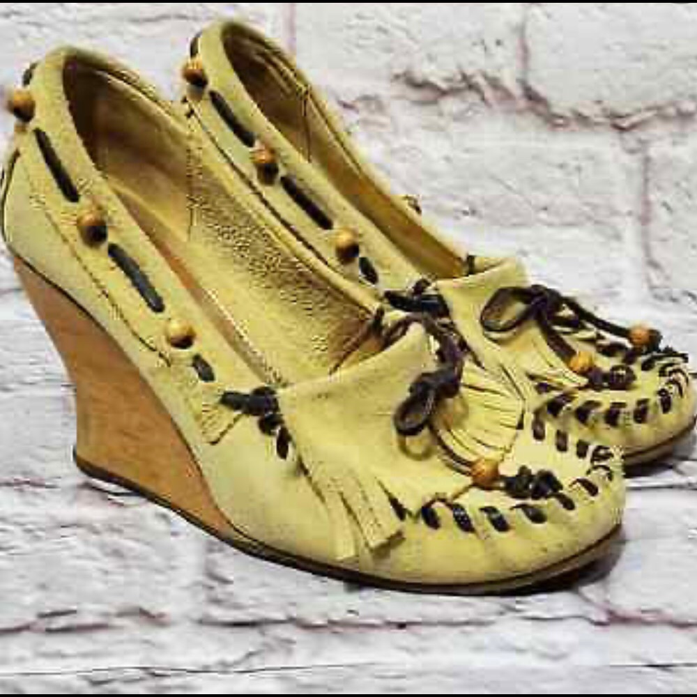 Sam Edelman Angelina Yellow Suede Moccasin Bohemian Wedges